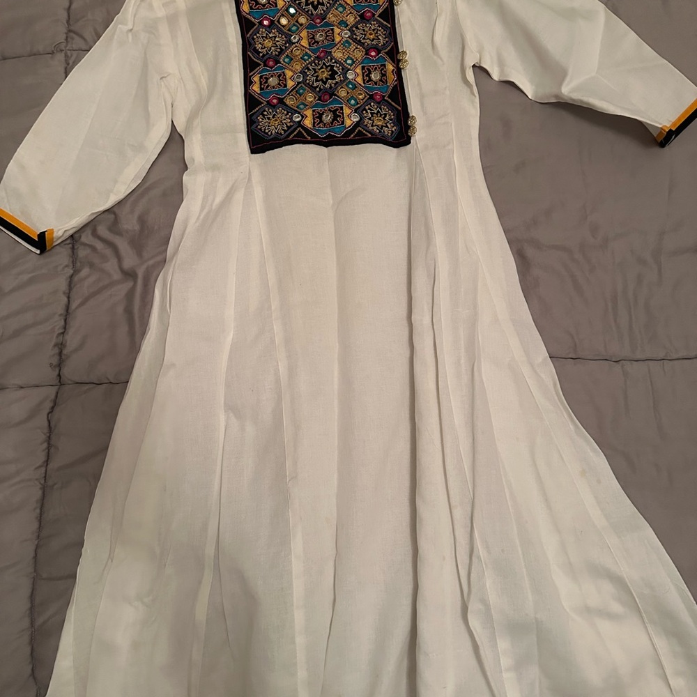 White Kurta with Embroidered Panel